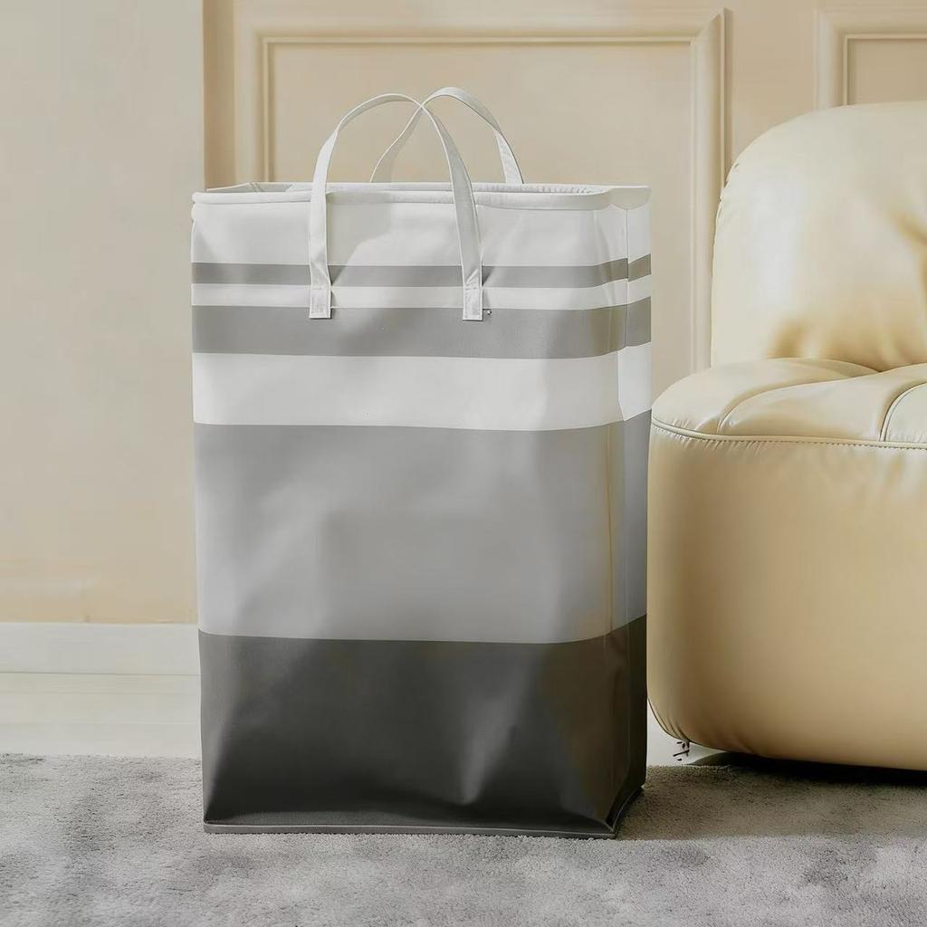 Fabric Laundry Basket with Handles Large Capacity Rectangular Striped Storage Bin for Bathroom Laundry Room Balcony Hotel Kids Room