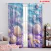 2pcs,2D Plane Printing Creative Curtains Seashell Serenity Durable 100% Polyester Fabric (without Rod) Versatile All Use for
