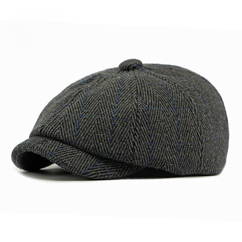 British Retro Newsboy Cap for Men Women Autumn Winter Warm Herringbone Plaid Octagonal Hat Casual Painter Beret Hat Peaked Cap Adjustable(56-59cm)