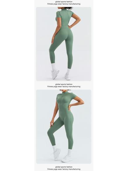 European and American Women's Quick-Dry Nude Jumpsuit: Zipper One-Piece Yoga & Sports Fitness Outerwear