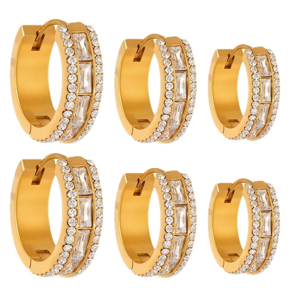 Oumaka Minimalist Zircon Earrings: Double-Sided Stainless Steel, 18K Gold-Plated