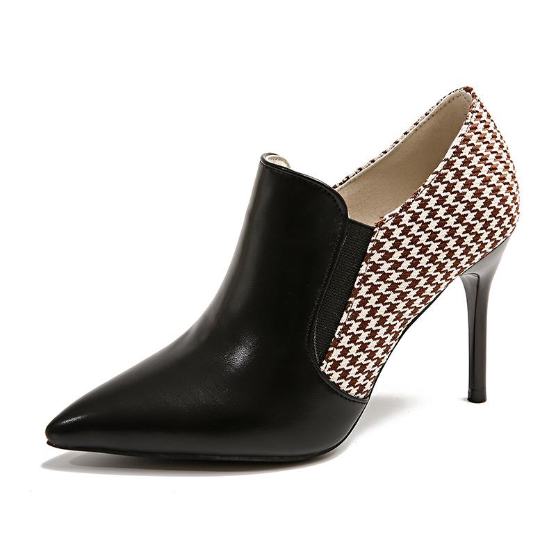

Французские туфли-лодочки с острым носком, с цветовой гаммой в тон, на высоком каблуке, новинка 2024 года, с мягкой подошвой, мелкий клетчатый узор тысяча птиц , изящный каблук, одинарные туфли, женские верс 34 чёрный