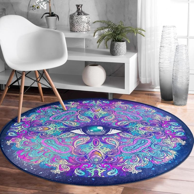 

Небесная тематика Красочный узор глаз Специальный дизайн Темно-синяя гостиная и круглый ковер для гостиной с моющимся нескользящим основанием