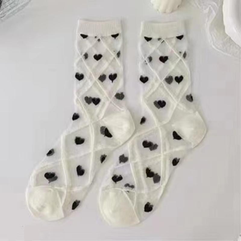 

Французские кружевные носки женские сексуальные оборчатые сердечки с узором прозрачная сетка милые стеклянные волокна кристалл шелк средние чулки