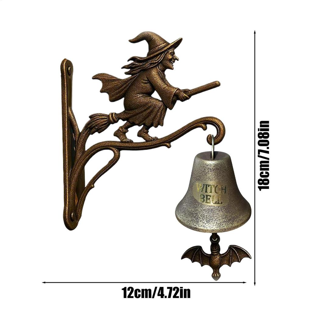 Halloween Witch Doorbell Metal Retro Hanging Bell Wall Mounted Porch Entry Alert for Garden Home Office Halloween Decorations