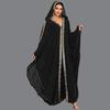 Morocco Kaftan Dubai Hooded Maxi Dress Bat Sleeve Farasha Kaftan Muslim Women African Open Kimono Boubou Evening Dresses