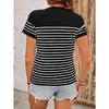 Contrast Striped Short Sleeved Summer Round Neck Pullover for Age Reducing Top, Slimming Casual T-shirt for Women In Black