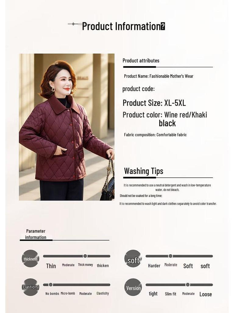 Middle-Aged Women's Winter Warm Fleece-Lined Short Jacket