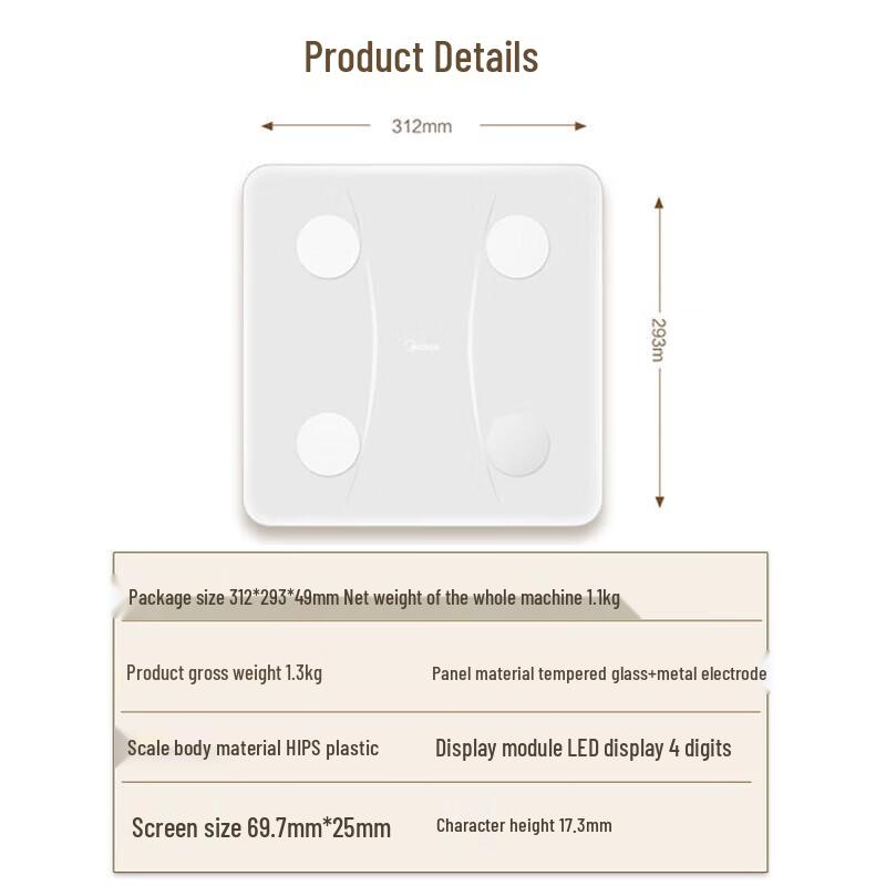 Midea Smart Body Fat Scale MS-CF4 CN Plug (adapter Included)