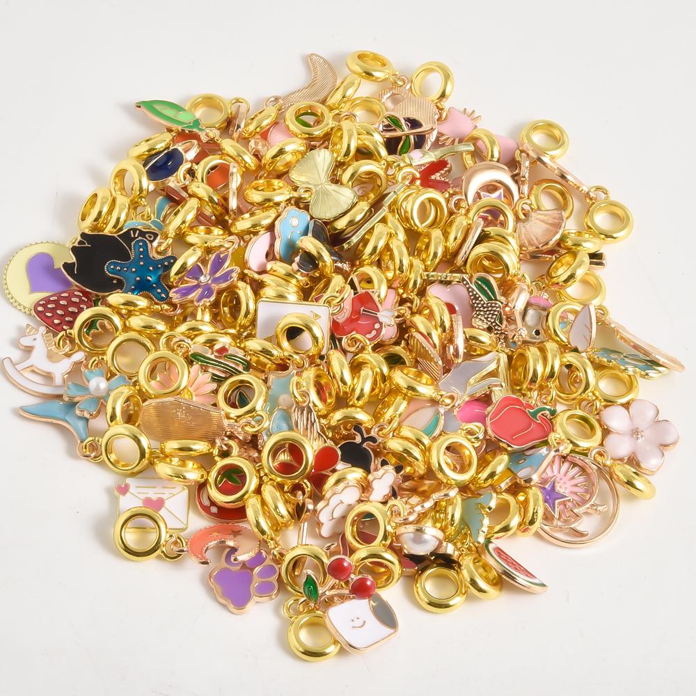 10/20/30/50pcs Cute Animal Flower Plant Charm With Hoop DIY Pendants For Jewelry Making Bracelets Anklets Enamel Charms Material