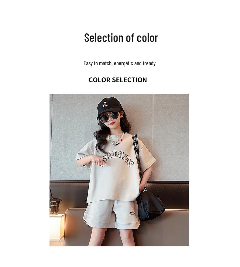 Summer 2025 Girls' Fashion Streetwear: Big Kids' Sporty Two-Piece Short-Sleeve Set