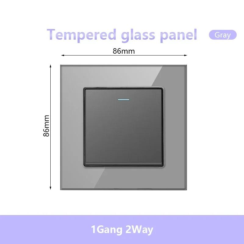 UK 13A 220V Dual Outlet with 18W Type-C Quick Charge,1/2 Way Light Switch Panel, Tempered Glass Surface,Wall Socket for TV/Phone