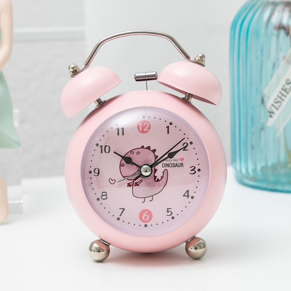 3-inch Metal Drum-shaped Macaron Color Cute Cartoon Little Dinosaur Ringing Alarm Clock Student Children Desktop Decoration