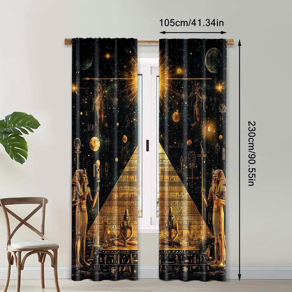 2pc, Window Curtains Egyptian Pyramid Vintage 100% Polyester,Without Electricity Festive Holiday Applies To Multipurpose