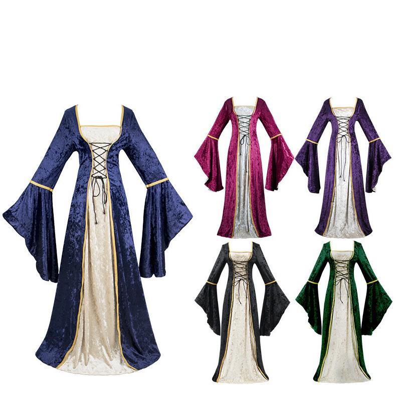 Abito Medievale-Retro Europeo Taglie Forti in Velluto con Lacci (S-5XL)
