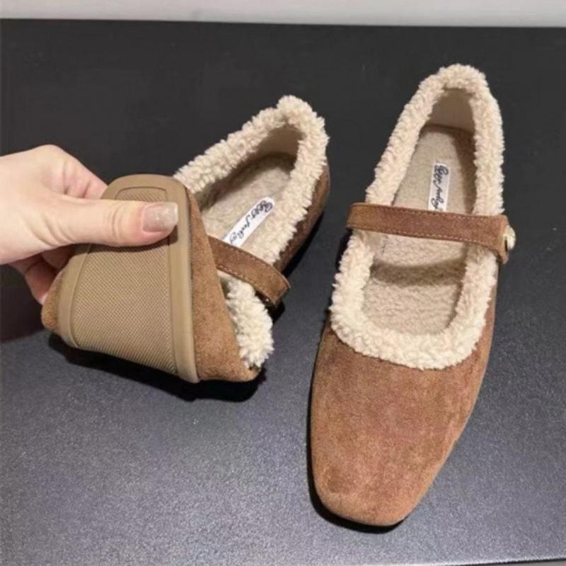 Comfort Leopard Suede  Flat Shoes Autumn Winter Fluffy Warm Soft Mary Jane Shoes Ladies Elegant Party Dress Shoes Pumps