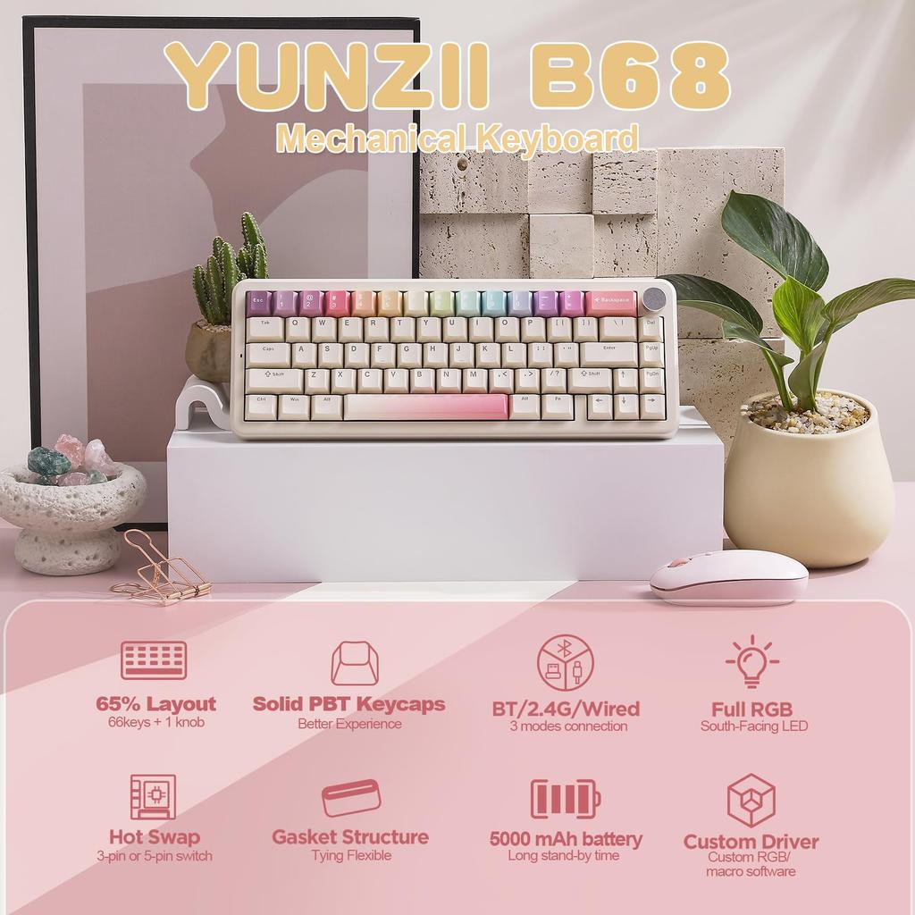 [YUNZII] B68 Wireless 65% Keyboard Beige Cocoa V2
