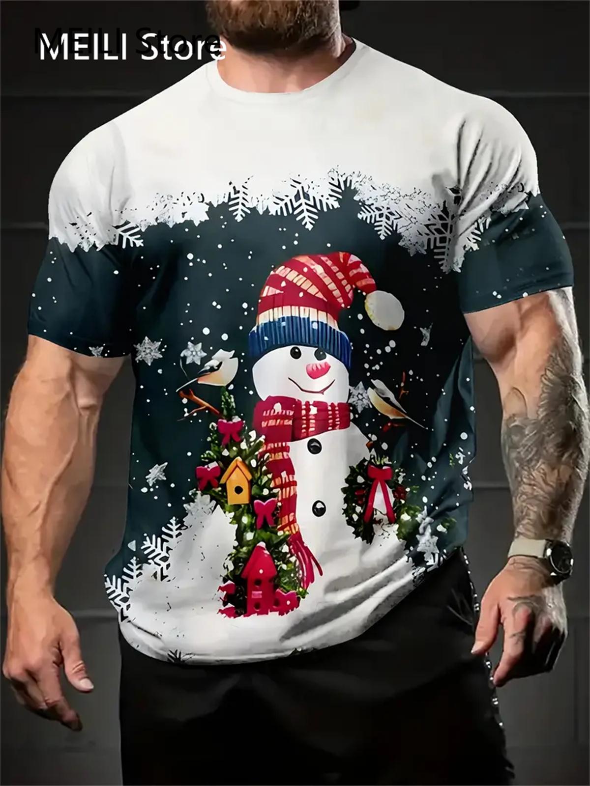 

Рождественские футболки Летние забавные Санта-Клаус Модные топы Футболки Унисекс Рубашки Летние праздничные футболки для мальчиков Повседневные футболки с круглым вырезом Большие футболки 2XL