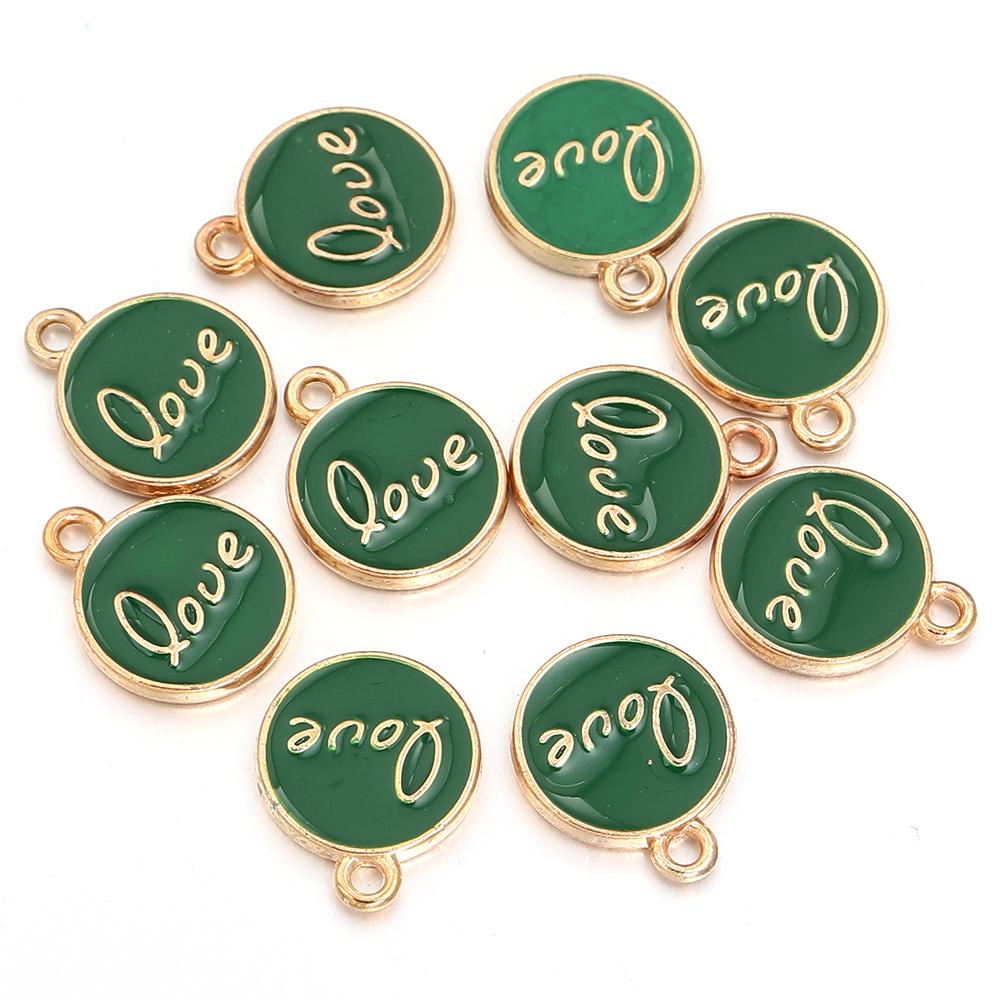 

10pcs/Lot 14.5x12mm Double Sides Alphabet Letter Love Enamel Charms Pendants for Jewelry Making Handmade Craft DIY Bracelet зелёный