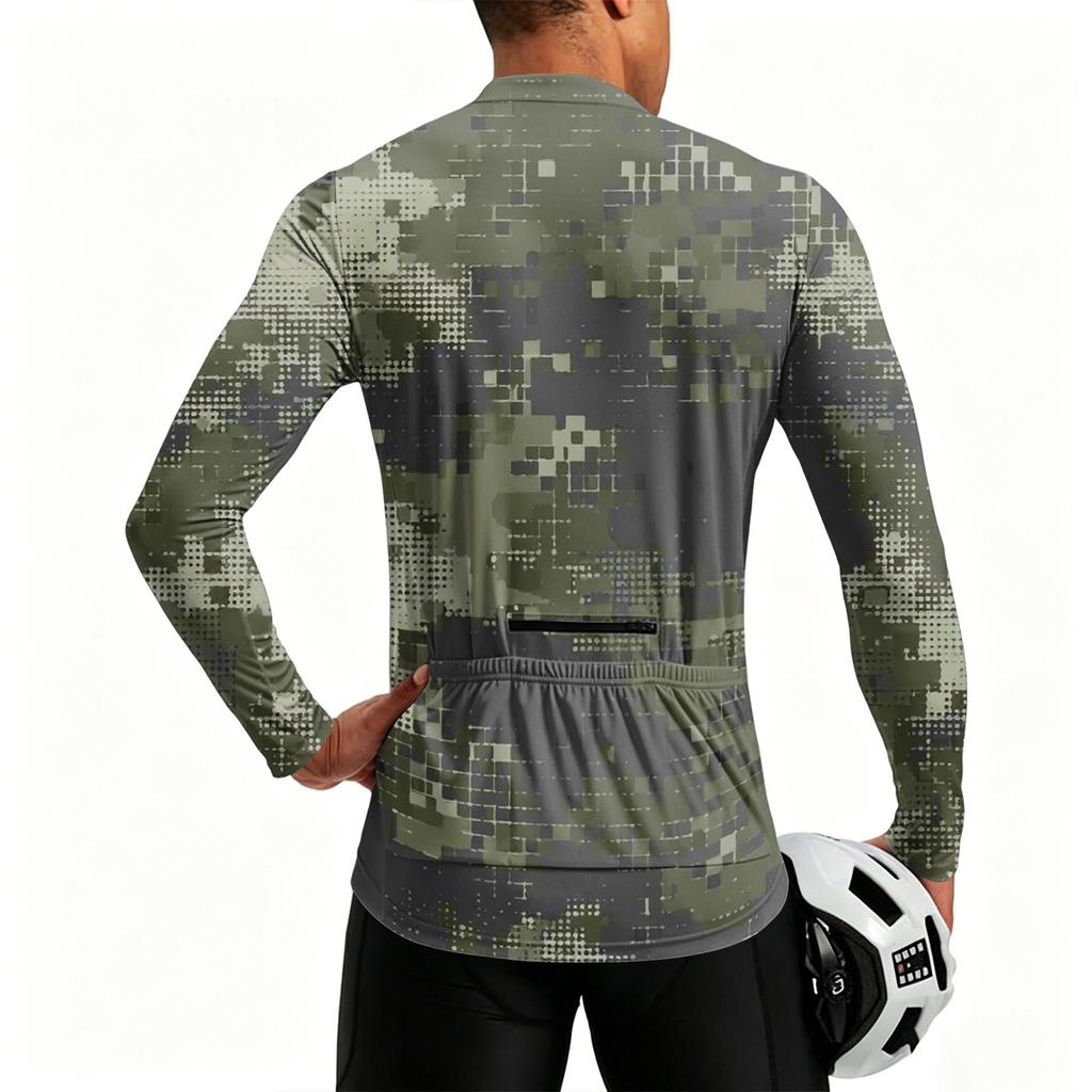 Herren Langarm Fahrradtrikot Atmungsaktiv Schnelltrocknend Halber Reißverschluss Pullover Leichtes Sportoberteil für Outdoor-Sportarten