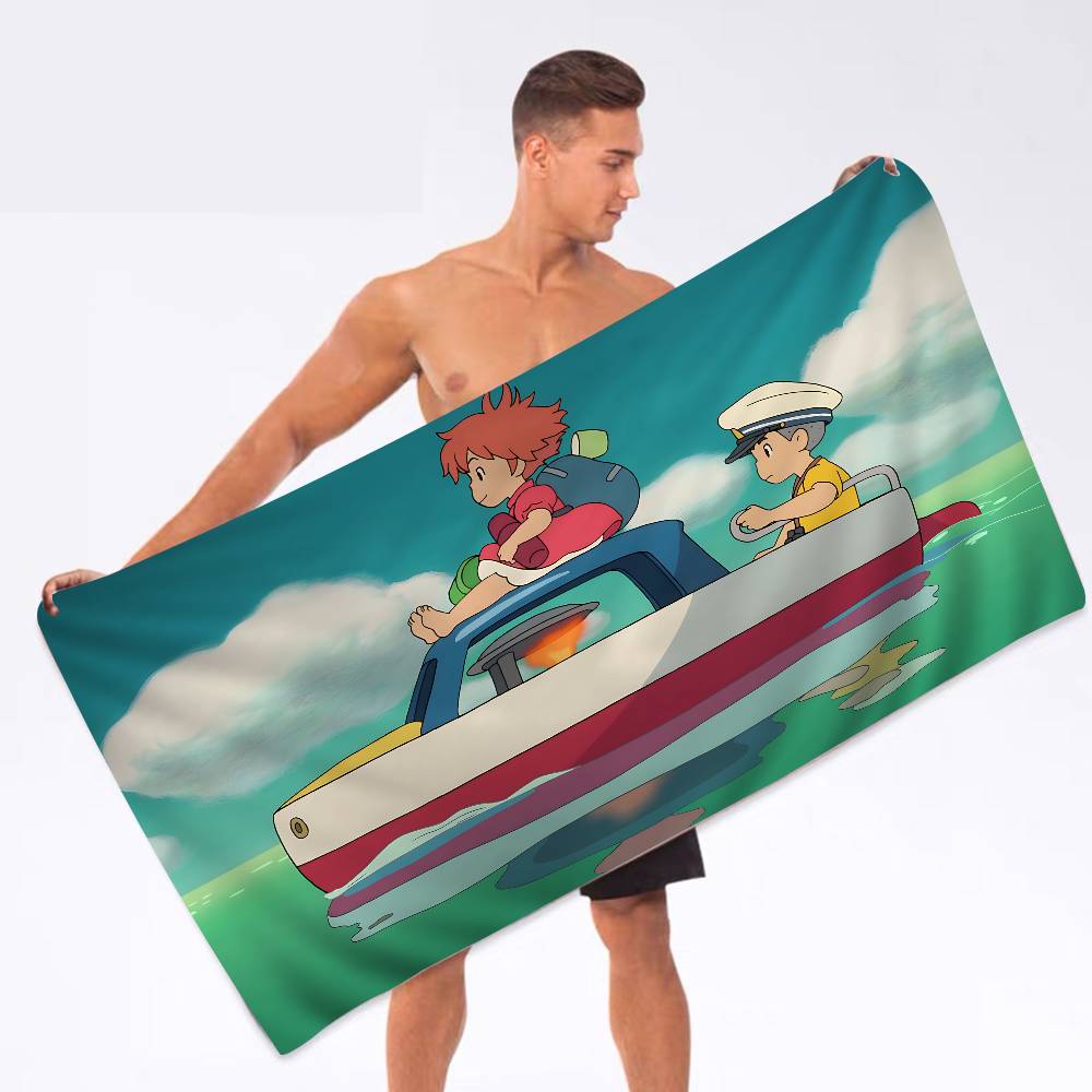 Japanese Cute P-Ponyo Movie on The Cliff Microfiber Blanket Quick Drying Beach Oversized Super Absorbent Pool Towel Blanket