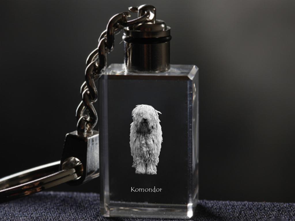 Komondor, Owczarek węgierski, Mop Dog - Kryształowy brelok ze zdjęciem psa, podświetlany brelok, wyjątkowy prezent od marki Art-Dog