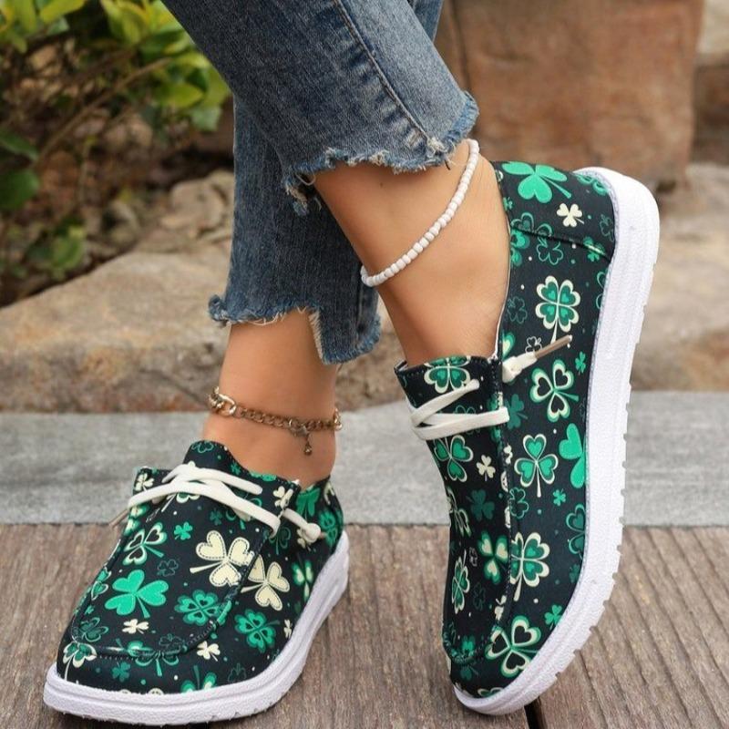 Four Seasons Canvas Shoes Four Leaf Clover Print Colorful Export Flat Casual Shoes