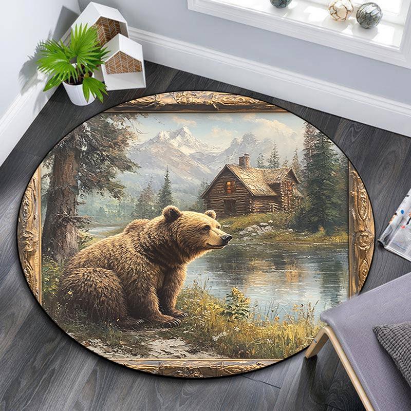 

Круглый ковер Осенний медведь , Ковер для гостиной, спальни, дивана, игровой комнаты, Нескользящий коврик для пола 80cmx80cm