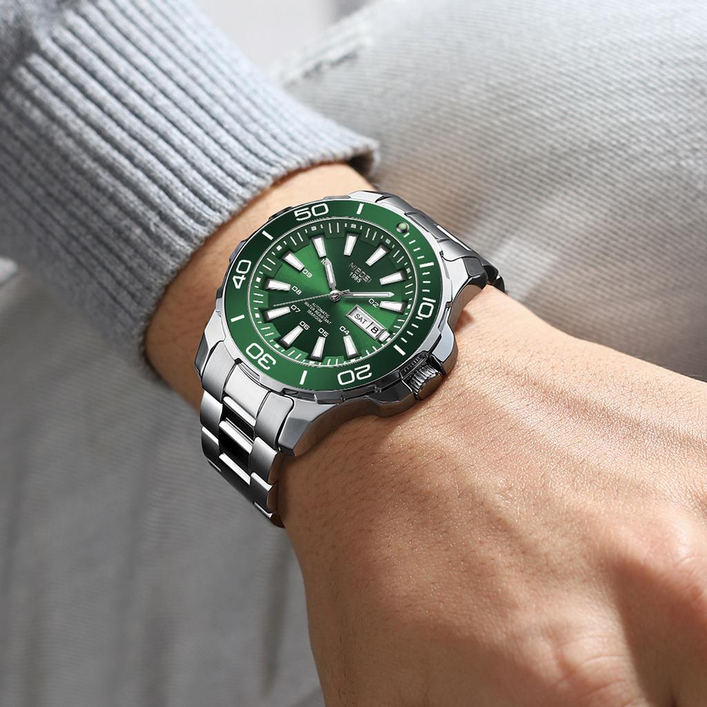 Nibosi Automatic Men'S Mechanical Watch Solid Steel Belt Multi-Function Luminous Waterproof