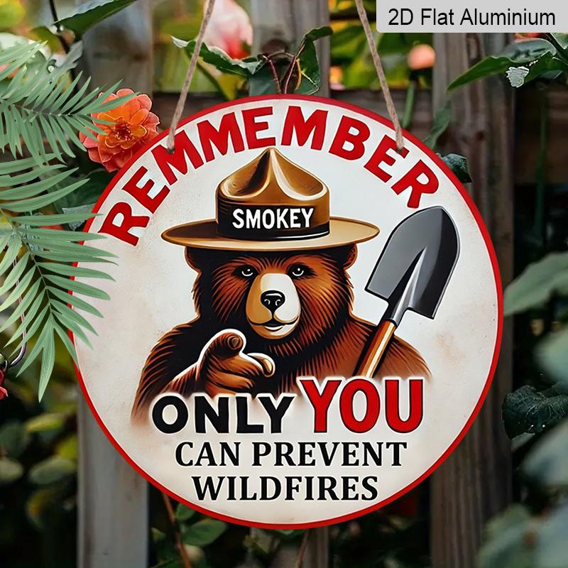 2D Flat, 1pc Print Round Aluminum Decorative Sign, Forest Fire Prevention Theme, Don't Let Wildfires Rage, Perfect for Cabin, Campground, Patio