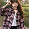 American Retro Plaid Shirt Women's Spring and Autumn Versatile Pink Korean Loose Hong Kong Style Design Shirt Jacket Top