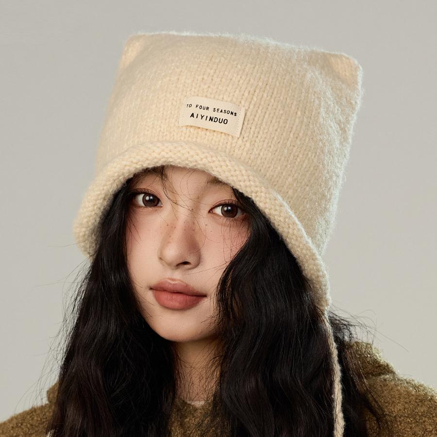 

Осенне-зимняя женская вязаная шапка теплая защитная шапка для ушей бежевый