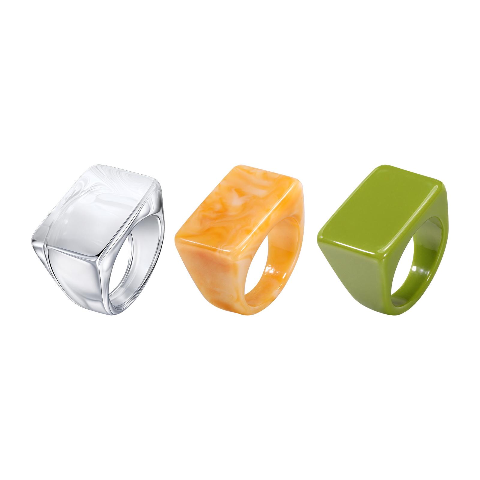 

Vnox 3pcs Set Colored Resin Ring For Women Men Simple Geometric Square Ring Trendy Finger Accessories