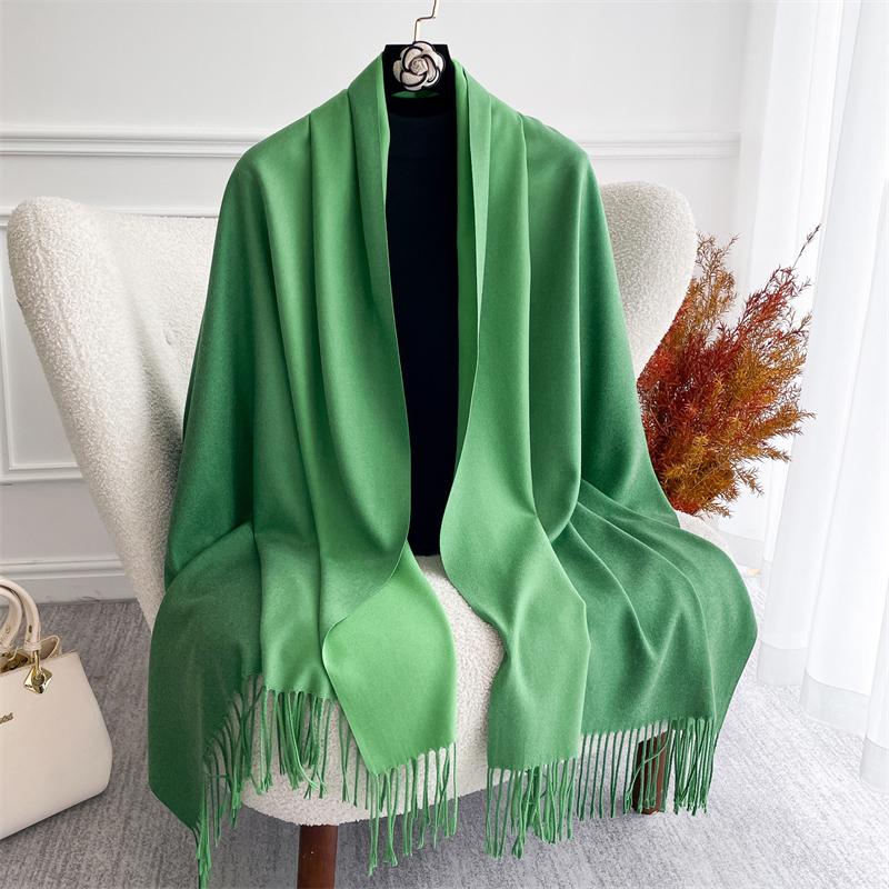 Fashion Solid Cashmere Warm Scarf for Women New Design Pashmina Winter Double Color Shawl Wraps Bufanda Tassel Blanket Poncho
