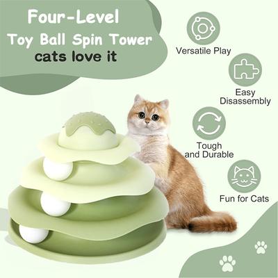 Cat Toy Ball Spin Tower,Cat Track Toy,Cat Toy Roller- Interactive Kitten Toys Set ,Three-Layer Turntable Cat Toy Balls