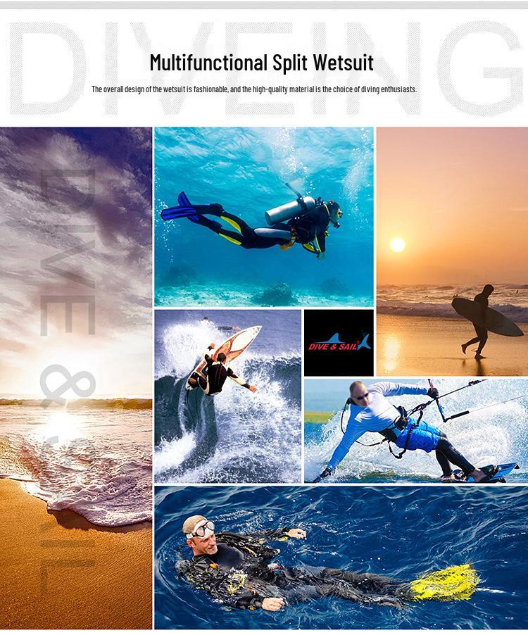 Men's 3MM Thick Cold-Proof Two-Piece Wetsuit for Winter Diving, Surfing, and Snorkeling