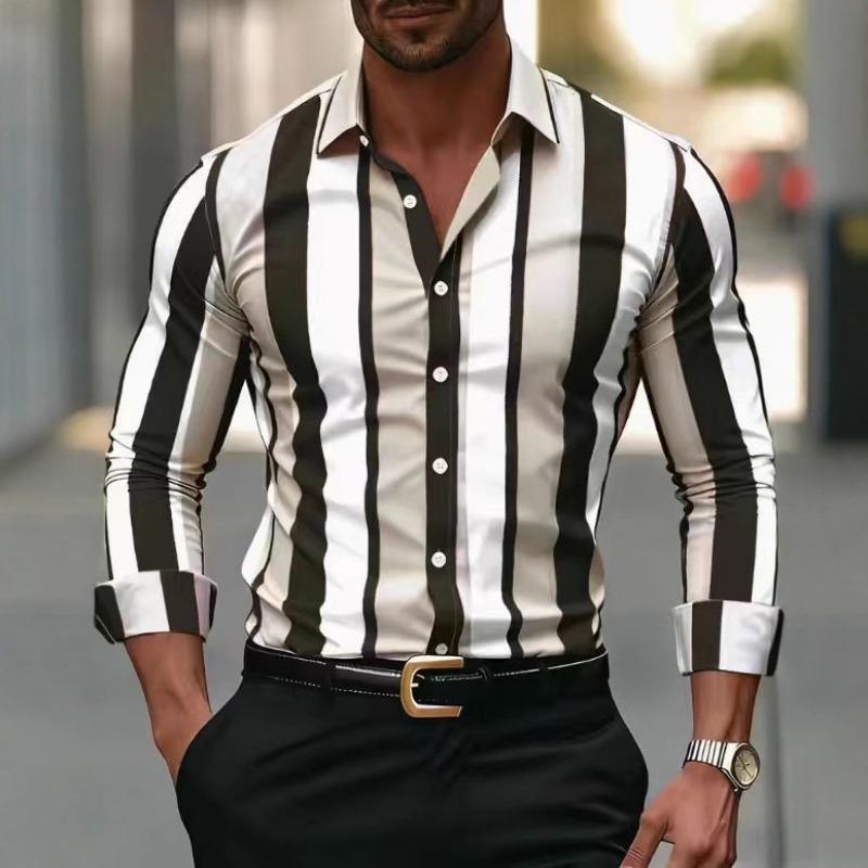 Popular Spring Autumn Men's Striped Print Breathable Fashionable Casual Long Sleeved Shirt