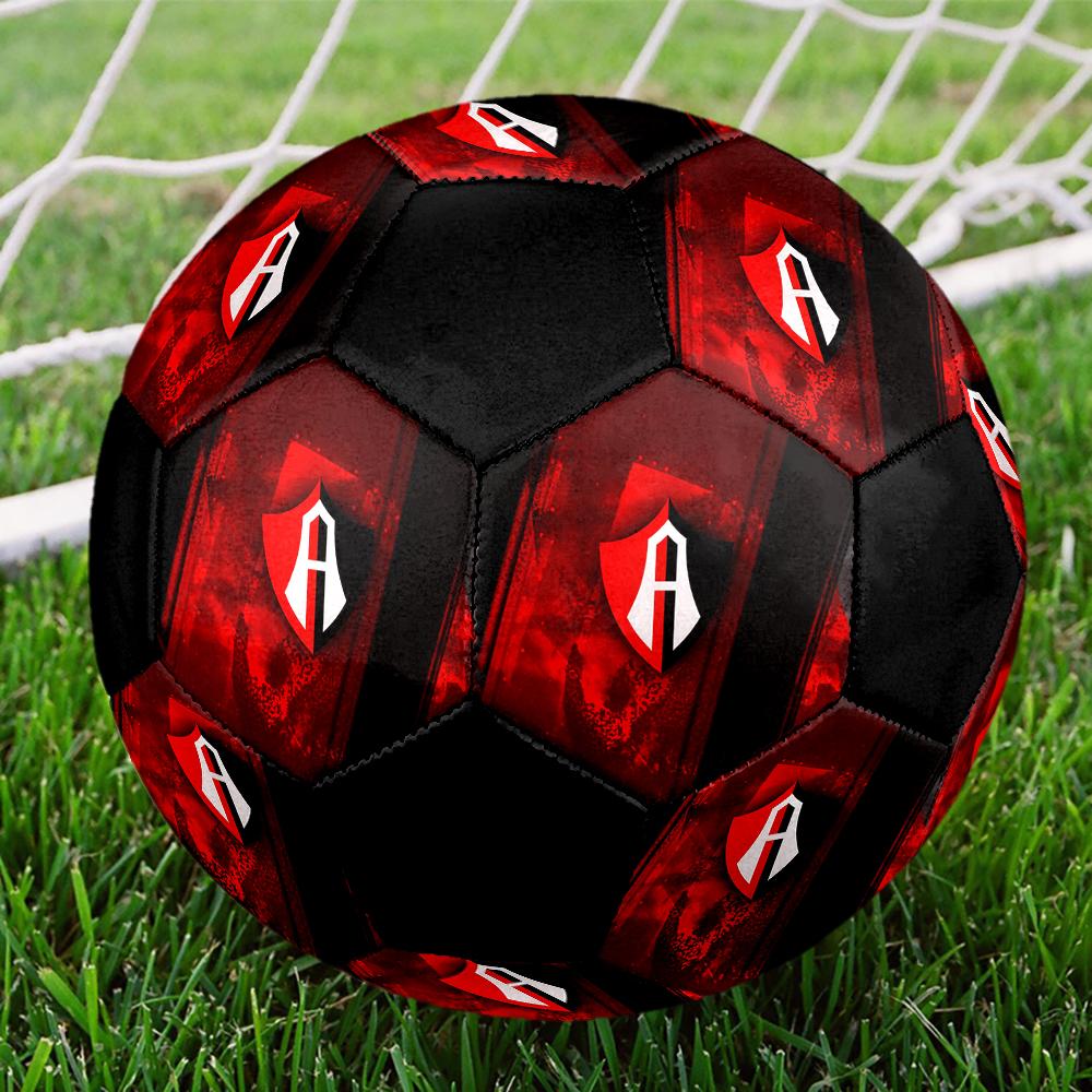 SIZE 5 Atlas Football Club (Black & Red Background) Soccer Ball Colorful All Ages Machine Stitched PVC Competition Ready Durable High-Bounce