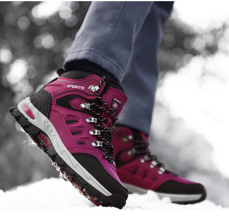 2025 Winter High-Top Plus Size Men's Hiking Shoes, Couple Style, Plus Velvet Warm Cotton