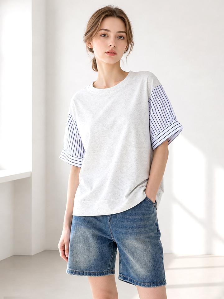 PAIGEFLYNN Sleeve St Contrast Round T-Shirt_S6Bts005C