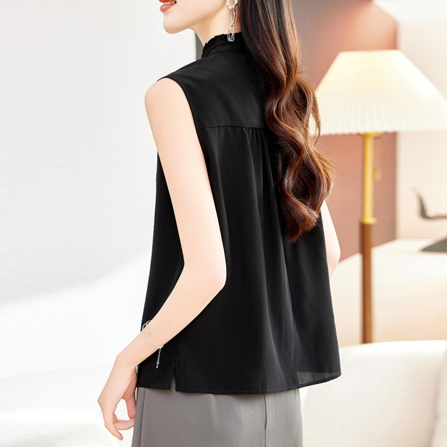 Silk shirt women's summer new sleeveless solid color inner with fungus edge mulberry silk bottoming top