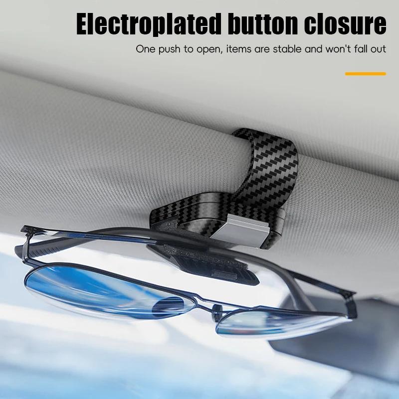 New Car Sunglasses Clip Sun Visor Glasses Holder Card Ticket Holder Stable Storage Clips Carbon Fiber Pattern Eyeglasses Hanger
