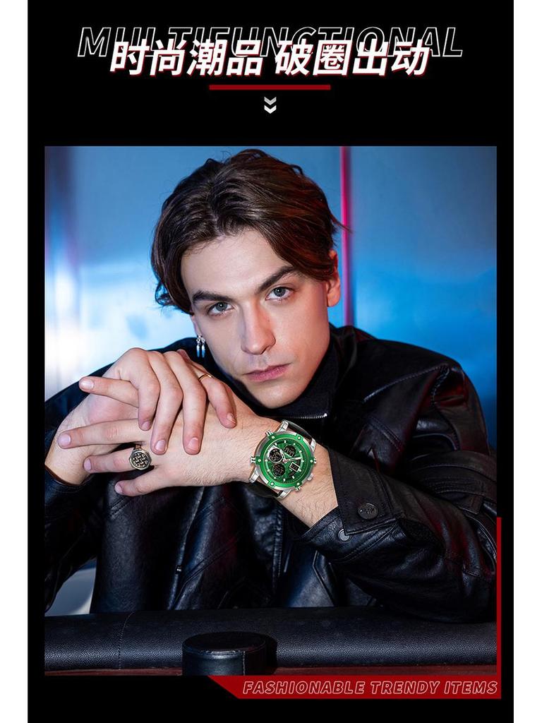 SANDA Men's Multi-Time Zone Steel Band Watch - Luminous, Waterproof, Alarm & Stopwatch Features