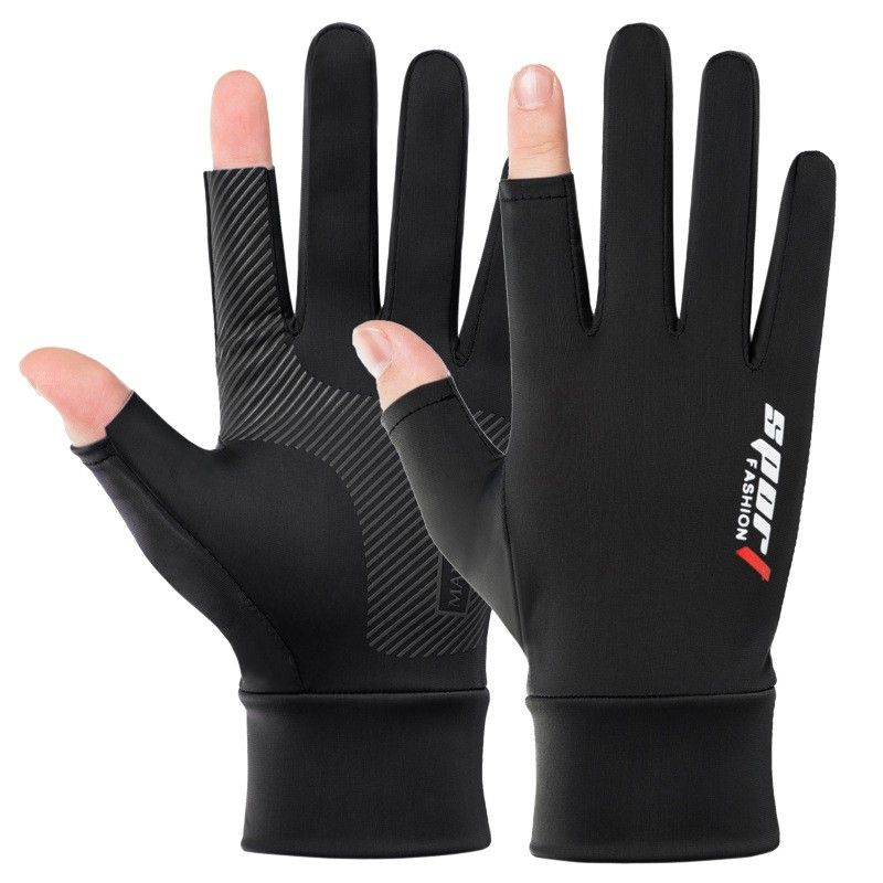 

Cycling Gloves Men s Summer Sun Protection Breathable Ice Silk Thin Driving Fishing Takeaway Non-Slip Leak Two Finger Gloves Men Non Slip 2 Finger [Black]] All yards