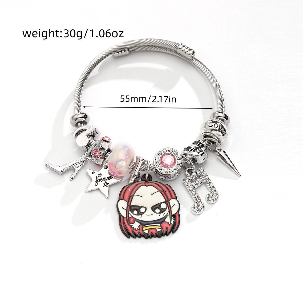 K-POP Demon Hunter Girl Group Rhinestone Pendant Stainless Steel Bangle Bracelet