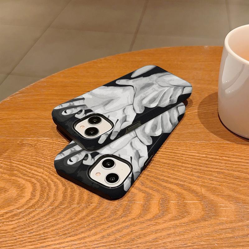 Minimalist Mono Grey Scale Holding Hands Graphic Art Film Aesthetic Protective Shockproof Bumper Case Cover For iPhone 14 15 16 Pro Max Plus