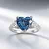 Xiancan Jewelry S925 Silver Heart-Shaped Blue-Gray Diamond Three-Stone Ring
