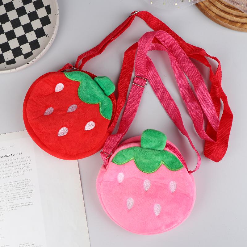 Cartoon Strawberry Plush Crossbody Bag Cute Strawberry Shoulder Bag Phone Bag Coin Pouch Wallet For Kid Adults Gift