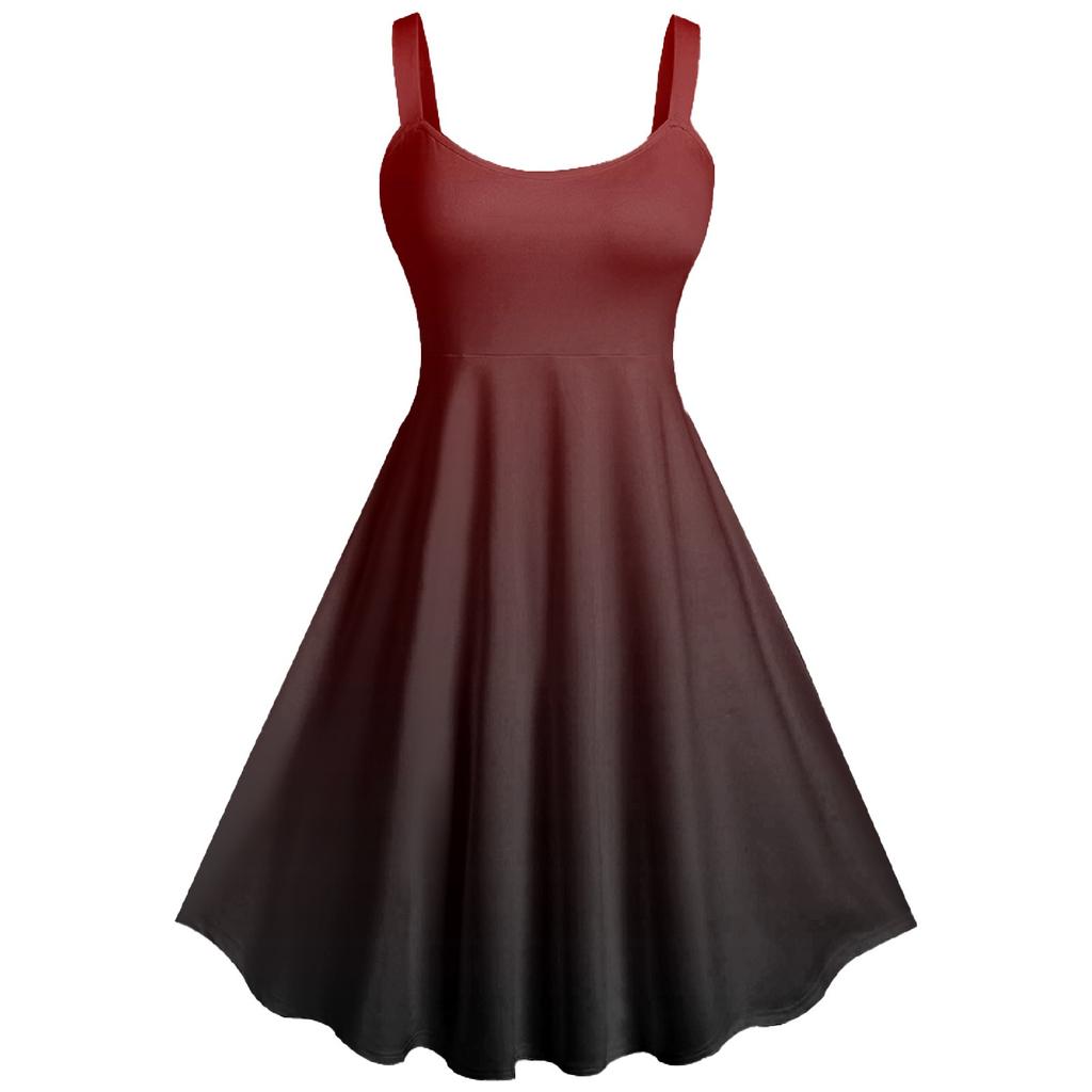 Women's Casual And Fashionable Print Sexy Suspender Retro Dress Big Swing Dress Dress