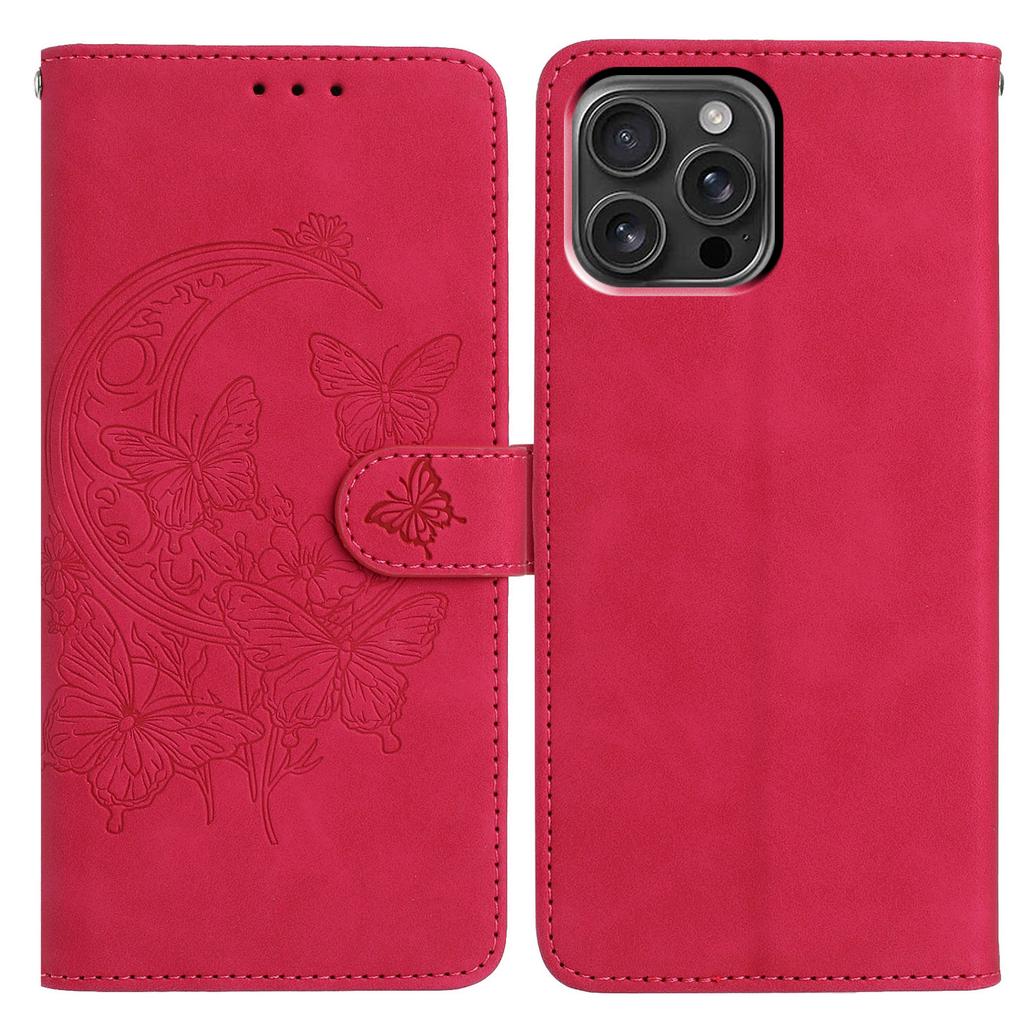 For iPhone 16 Pro Max Case Butterfly Flower Imprinted PU Leather Wallet Stand Phone Cover